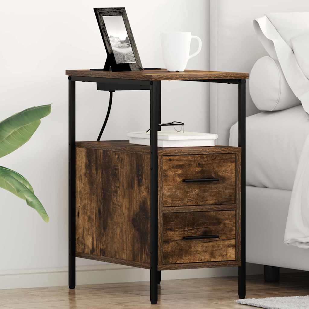 Bedside Table Smoked oak 30 x 48 x 61 cm Engineered wood