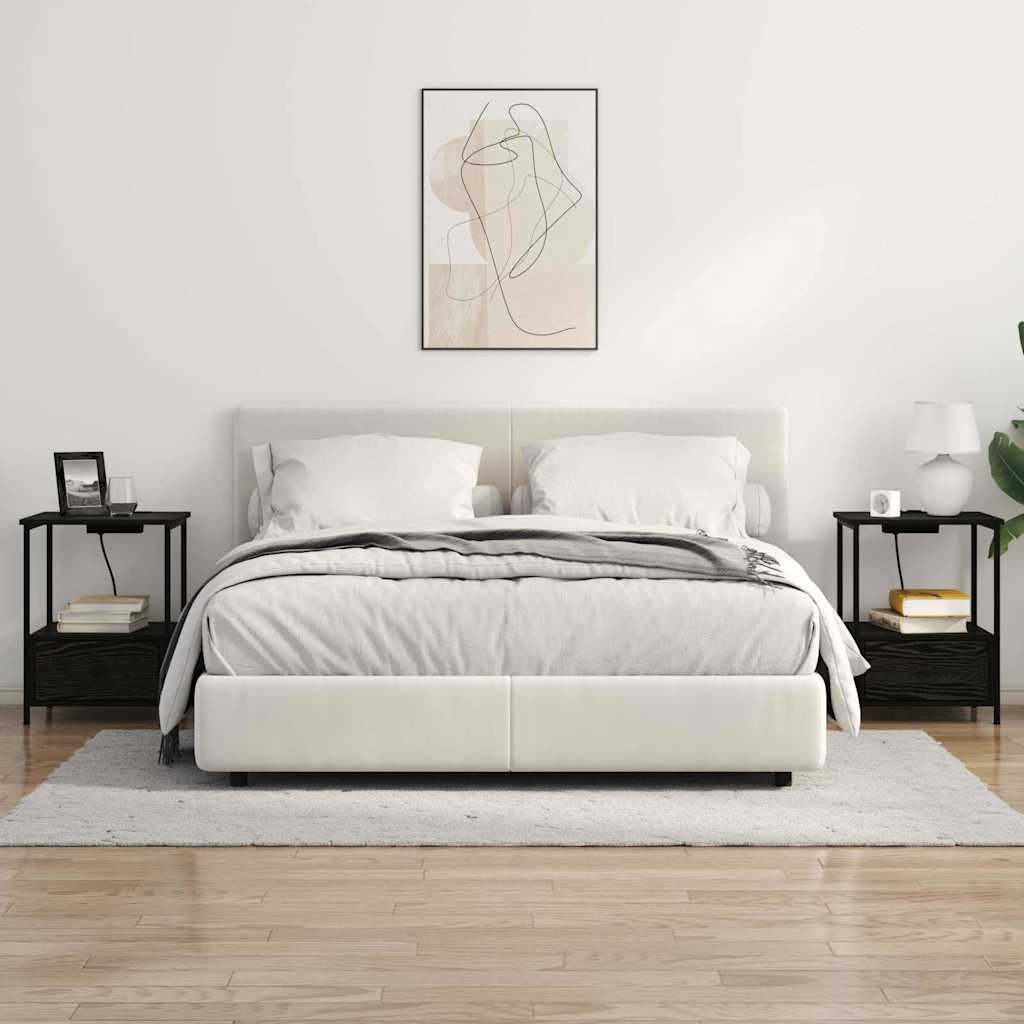 Bedside Cabinet with Charging Station Black oak Engineered Wood