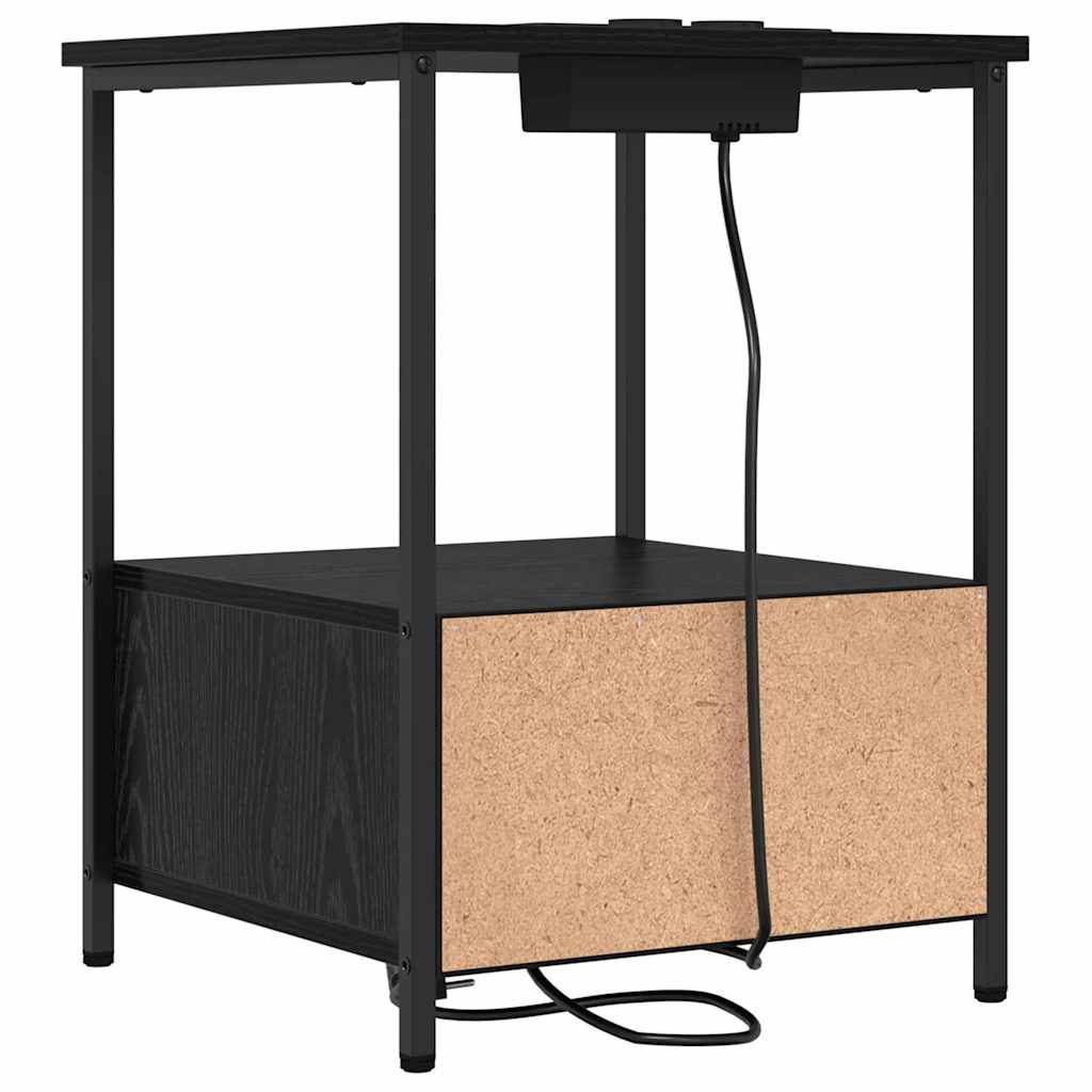 Bedside Cabinet with Charging Station Black oak Engineered Wood