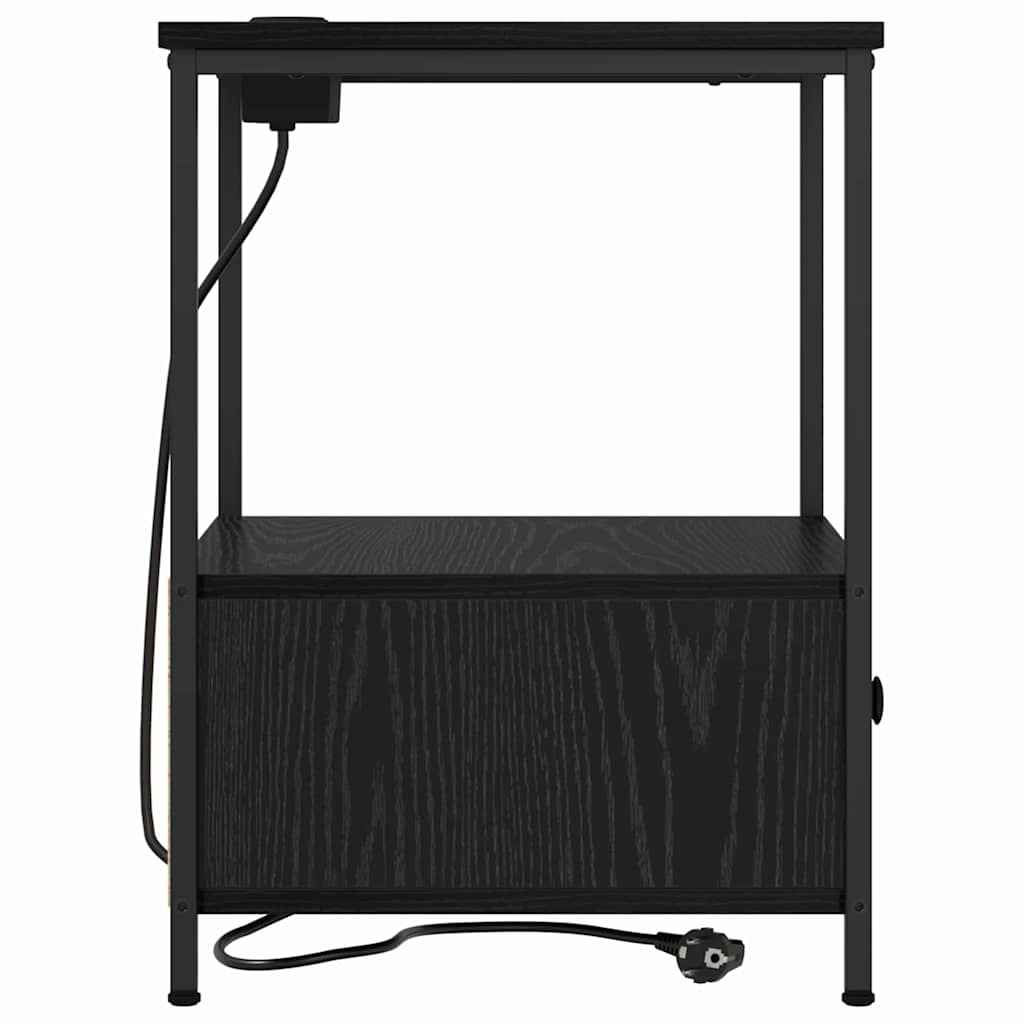 Bedside Cabinet with Charging Station Black oak Engineered Wood