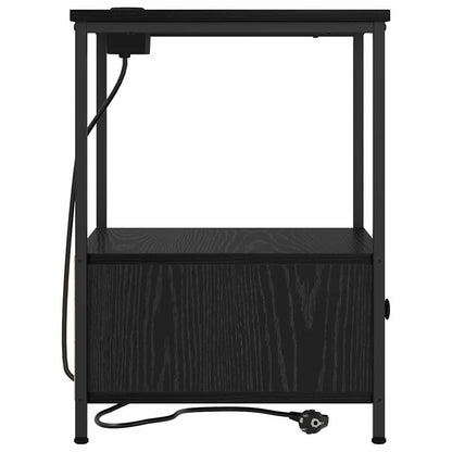 Bedside Cabinet with Charging Station Black oak Engineered Wood
