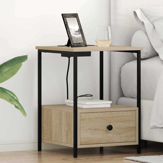 Bedside Cabinet with Charging Station with Drawer Sonoma oak