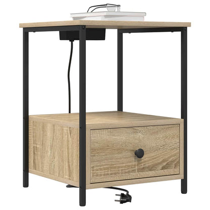 Bedside Cabinet with Charging Station with Drawer Sonoma oak