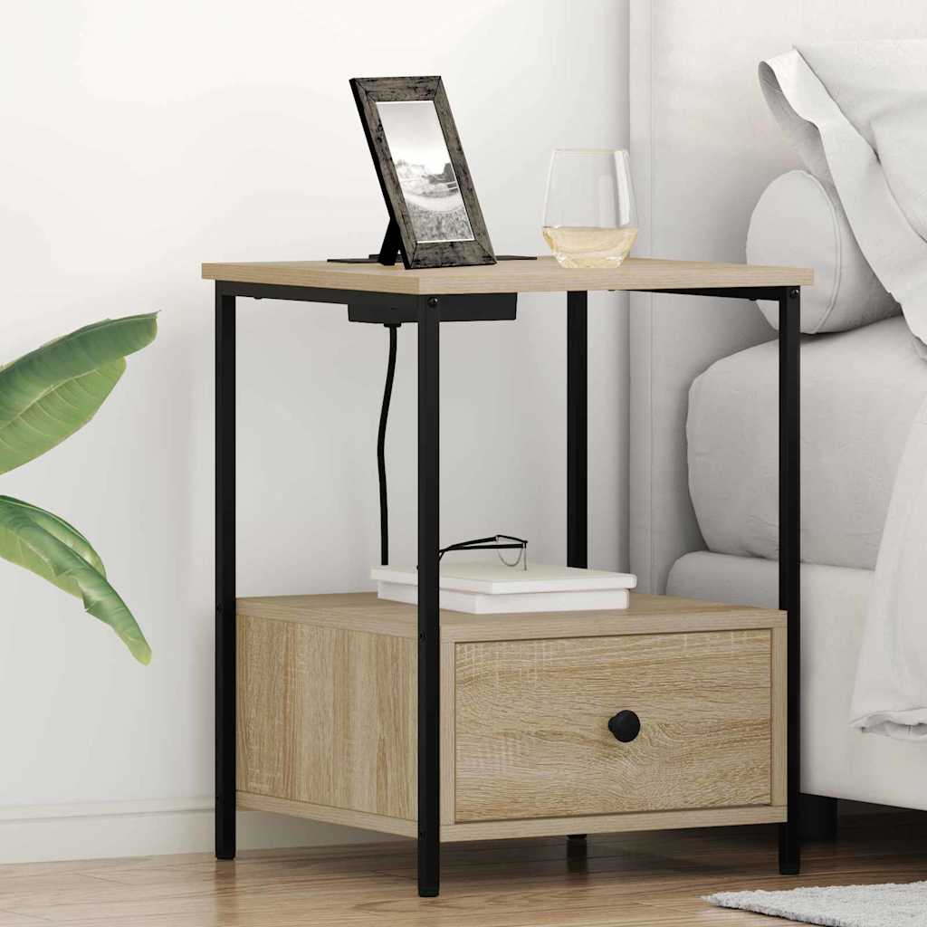 Bedside Cabinet with Charging Station with Drawer Sonoma oak