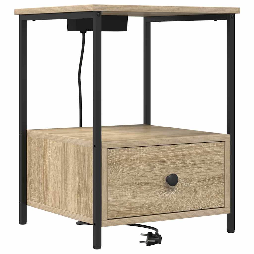 Bedside Cabinet with Charging Station with Drawer Sonoma oak
