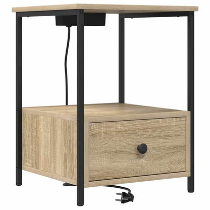 Bedside Cabinet with Charging Station with Drawer Sonoma oak
