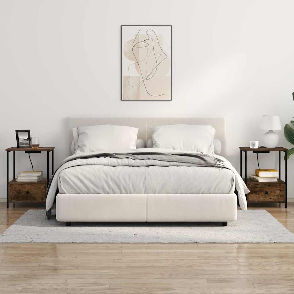 Bedside Cabinet with Charging Station with Drawer Smoked oak