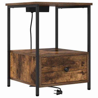 Bedside Cabinet with Charging Station with Drawer Smoked oak
