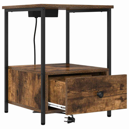 Bedside Cabinet with Charging Station with Drawer Smoked oak