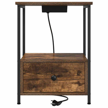 Bedside Cabinet with Charging Station with Drawer Smoked oak
