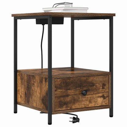 Bedside Cabinet with Charging Station with Drawer Smoked oak