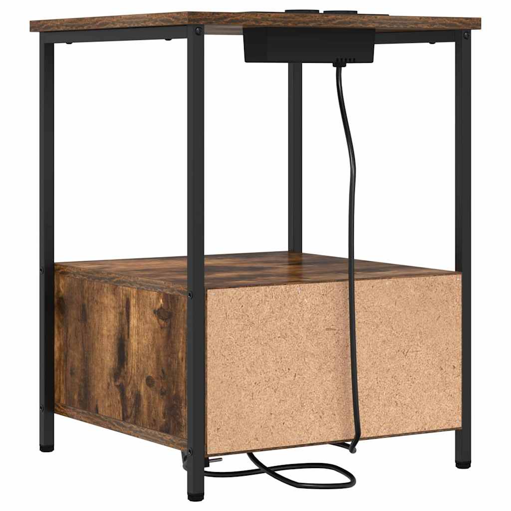 Bedside Cabinet with Charging Station with Drawer Smoked oak