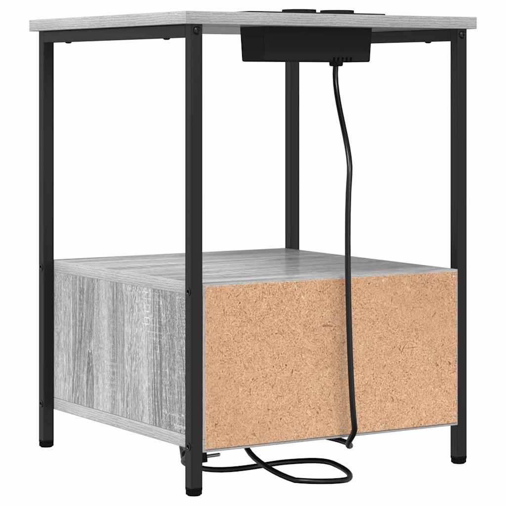 Bedside Cabinet with Charging Station with Drawer Grey sonoma