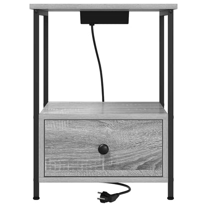 Bedside Cabinet with Charging Station with Drawer Grey sonoma