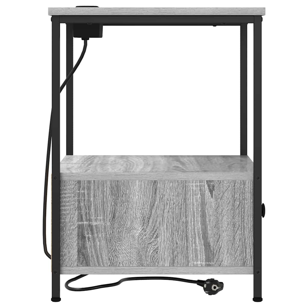 Bedside Cabinet with Charging Station with Drawer Grey sonoma