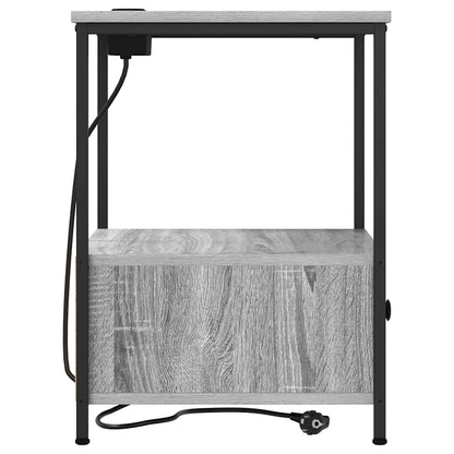 Bedside Cabinet with Charging Station with Drawer Grey sonoma