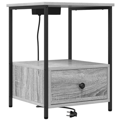 Bedside Cabinet with Charging Station with Drawer Grey sonoma