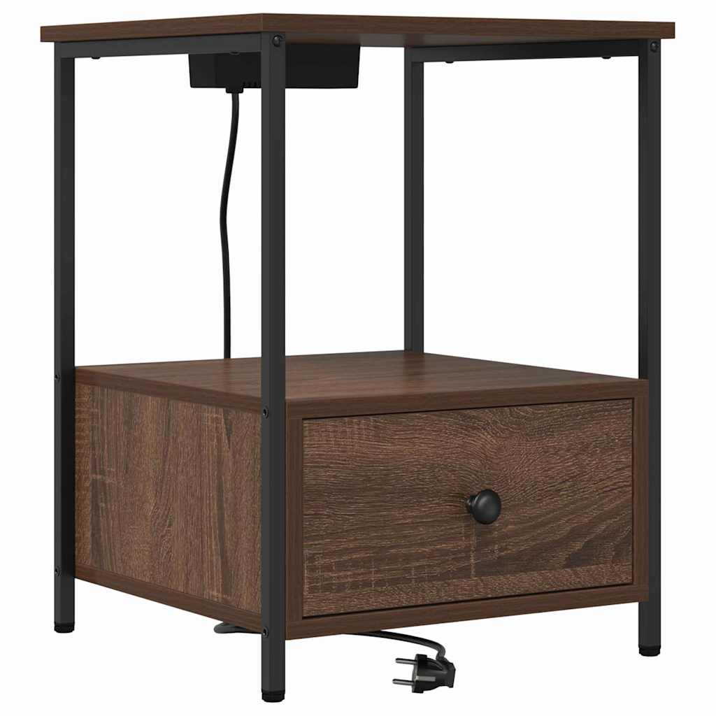 Bedside Cabinet with Charging Station Brown oak Engineered Wood