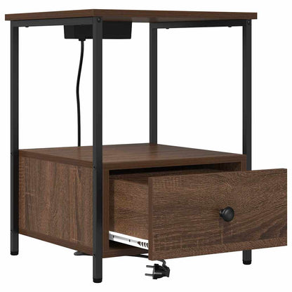 Bedside Cabinet with Charging Station Brown oak Engineered Wood