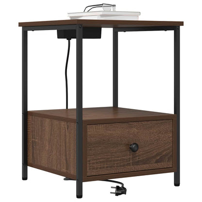 Bedside Cabinet with Charging Station Brown oak Engineered Wood