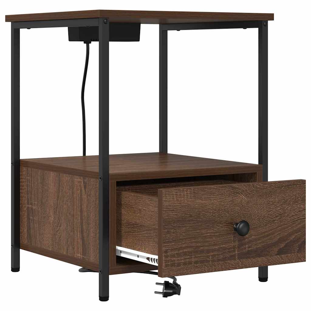 Bedside Cabinet with Charging Station Brown oak Engineered Wood