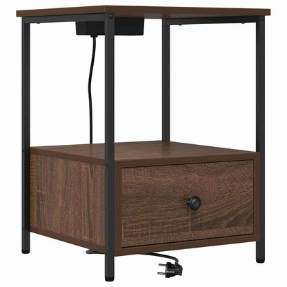 Bedside Cabinet with Charging Station Brown oak Engineered Wood
