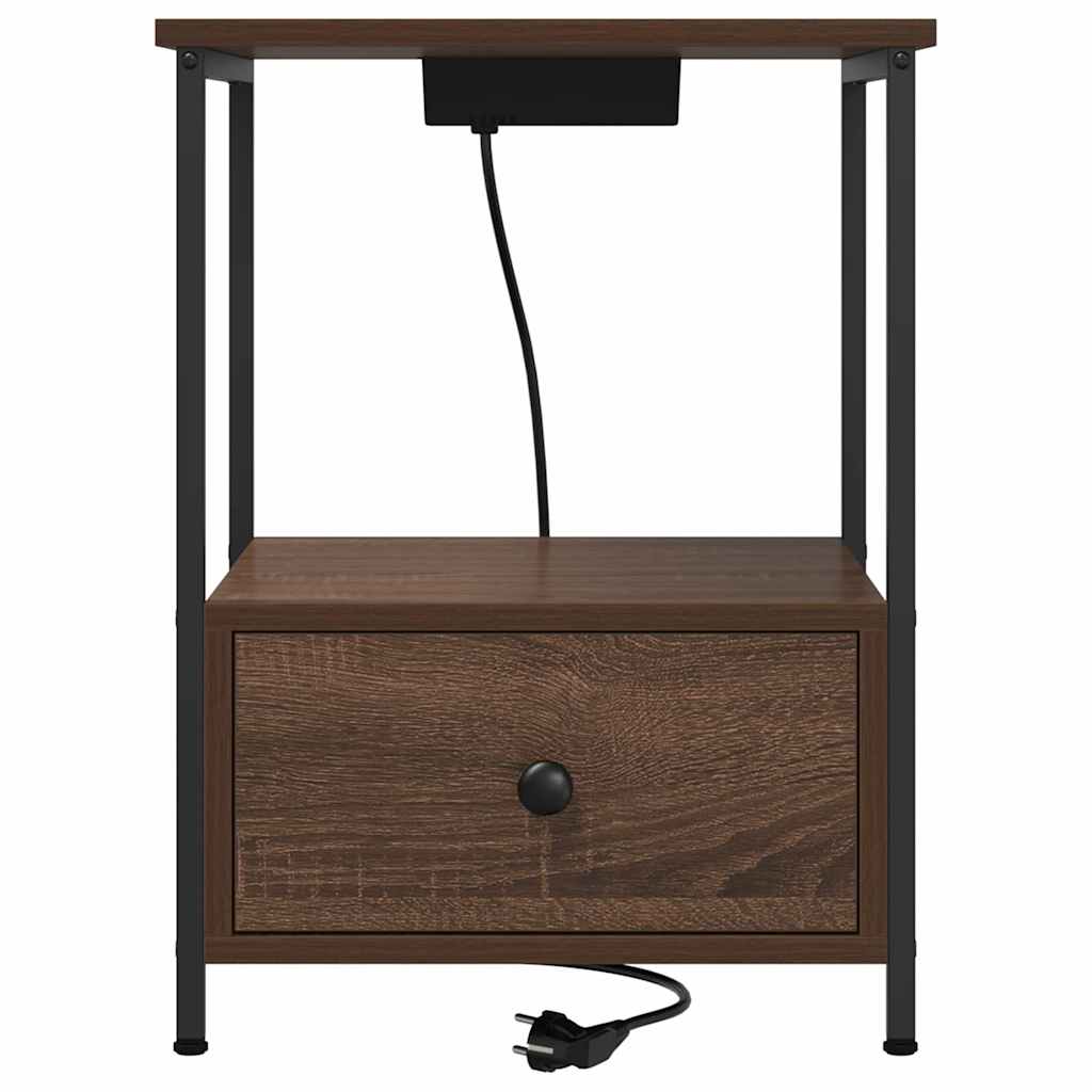 Bedside Cabinet with Charging Station Brown oak Engineered Wood