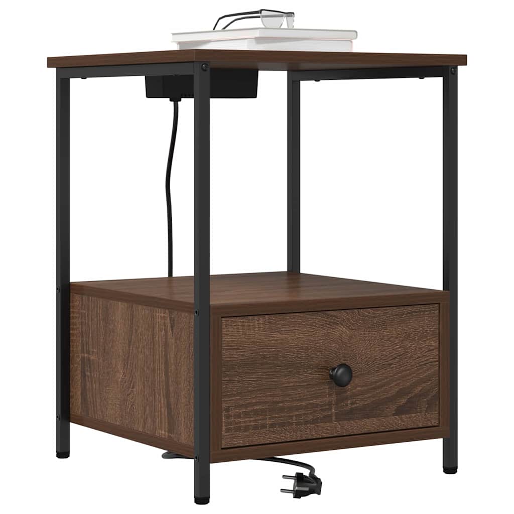 Bedside Cabinet with Charging Station Brown oak Engineered Wood