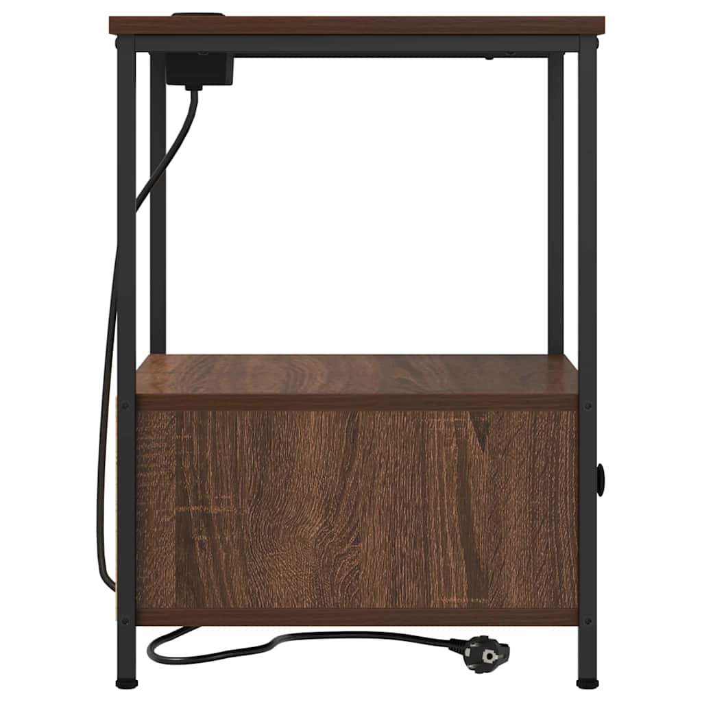 Bedside Cabinet with Charging Station Brown oak Engineered Wood