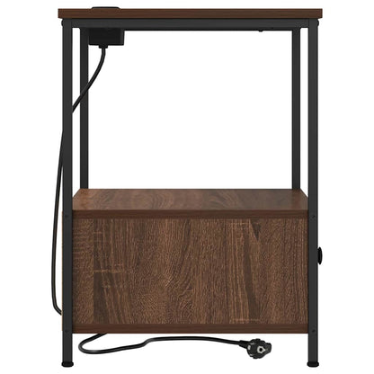 Bedside Cabinet with Charging Station Brown oak Engineered Wood