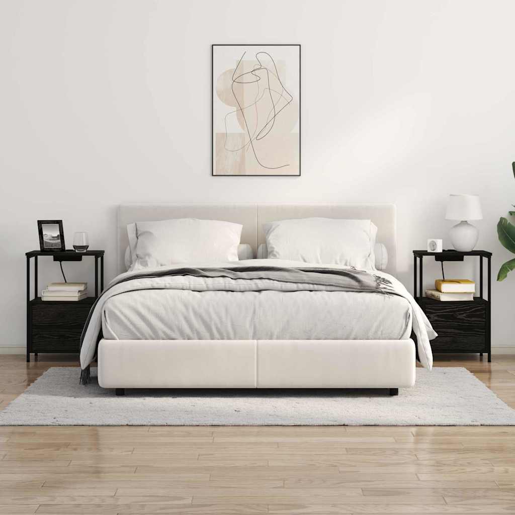 Bedside Cabinet with Charging Station Black oak Engineered Wood