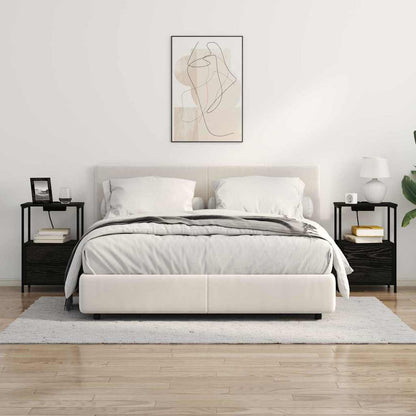 Bedside Cabinet with Charging Station Black oak Engineered Wood