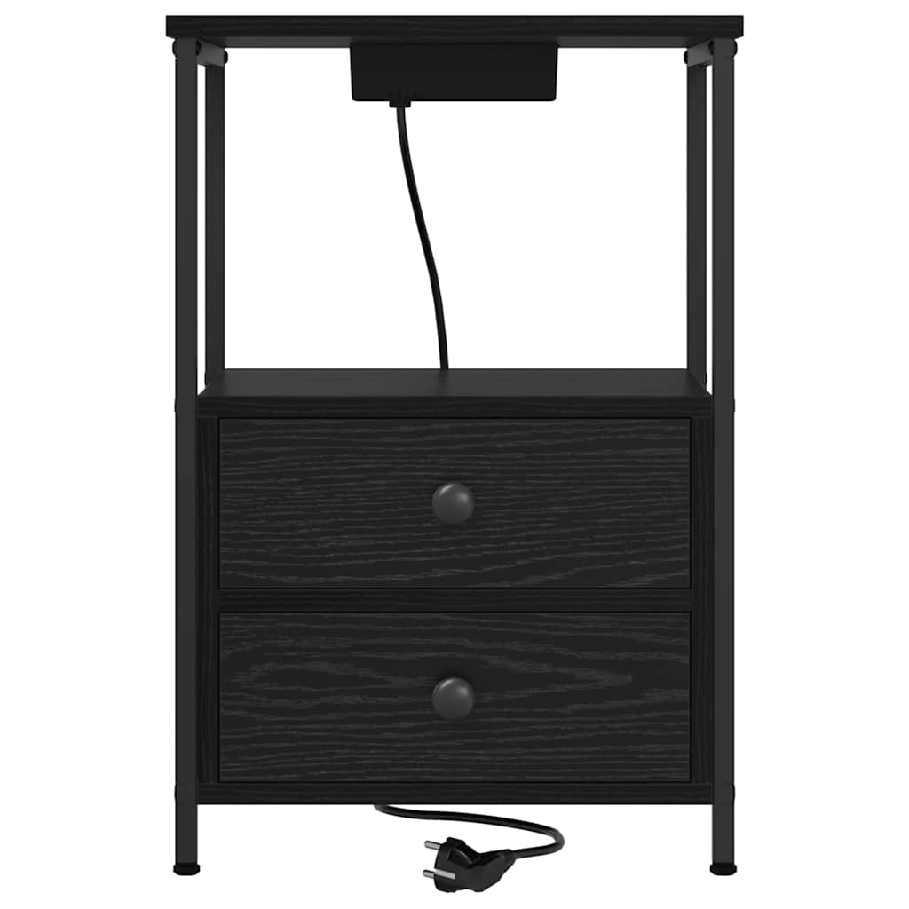 Bedside Cabinet with Charging Station Black oak Engineered Wood