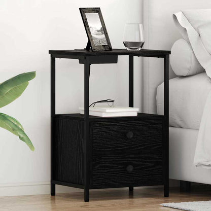 Bedside Cabinet with Charging Station Black oak Engineered Wood