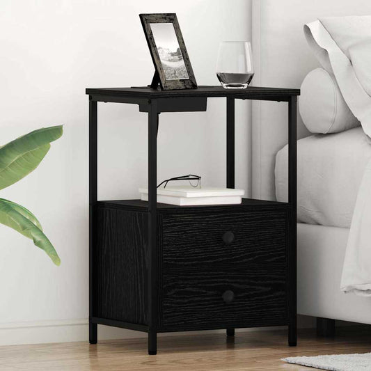 Bedside Cabinet with Charging Station Black oak Engineered Wood