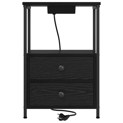 Bedside Cabinet with Charging Station Black oak Engineered Wood