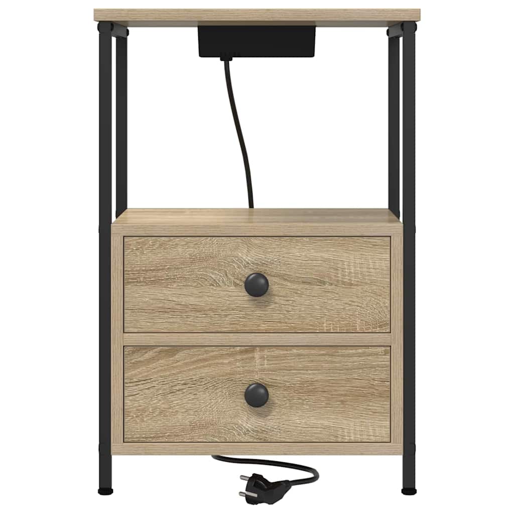 Bedside Cabinet with Charging Station with Drawer Sonoma oak