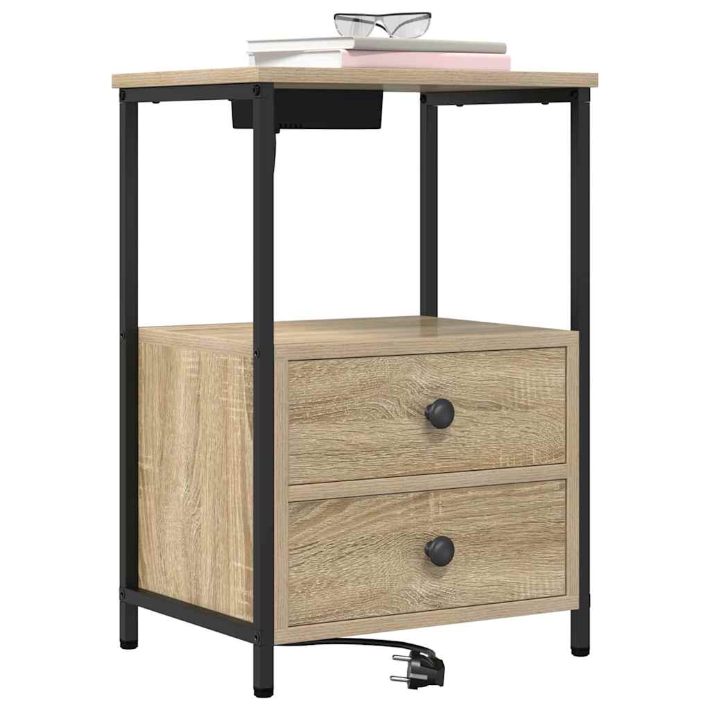Bedside Cabinet with Charging Station with Drawer Sonoma oak