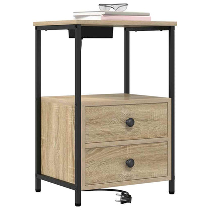 Bedside Cabinet with Charging Station with Drawer Sonoma oak