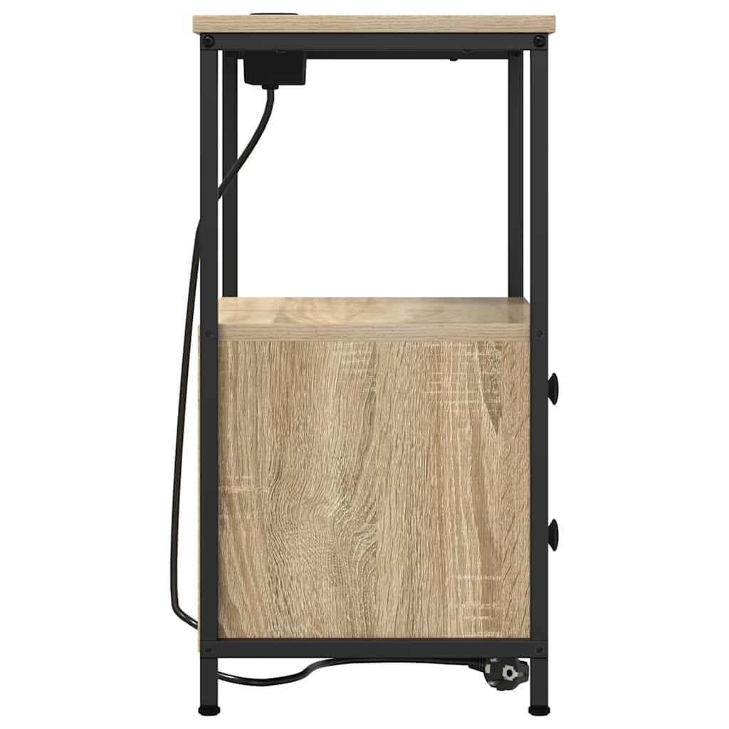 Bedside Cabinet with Charging Station with Drawer Sonoma oak