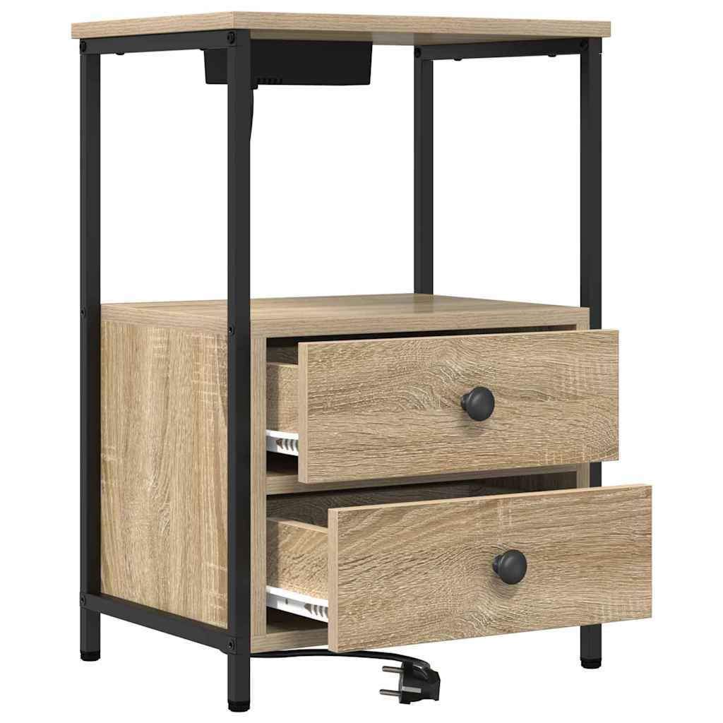 Bedside Cabinet with Charging Station with Drawer Sonoma oak