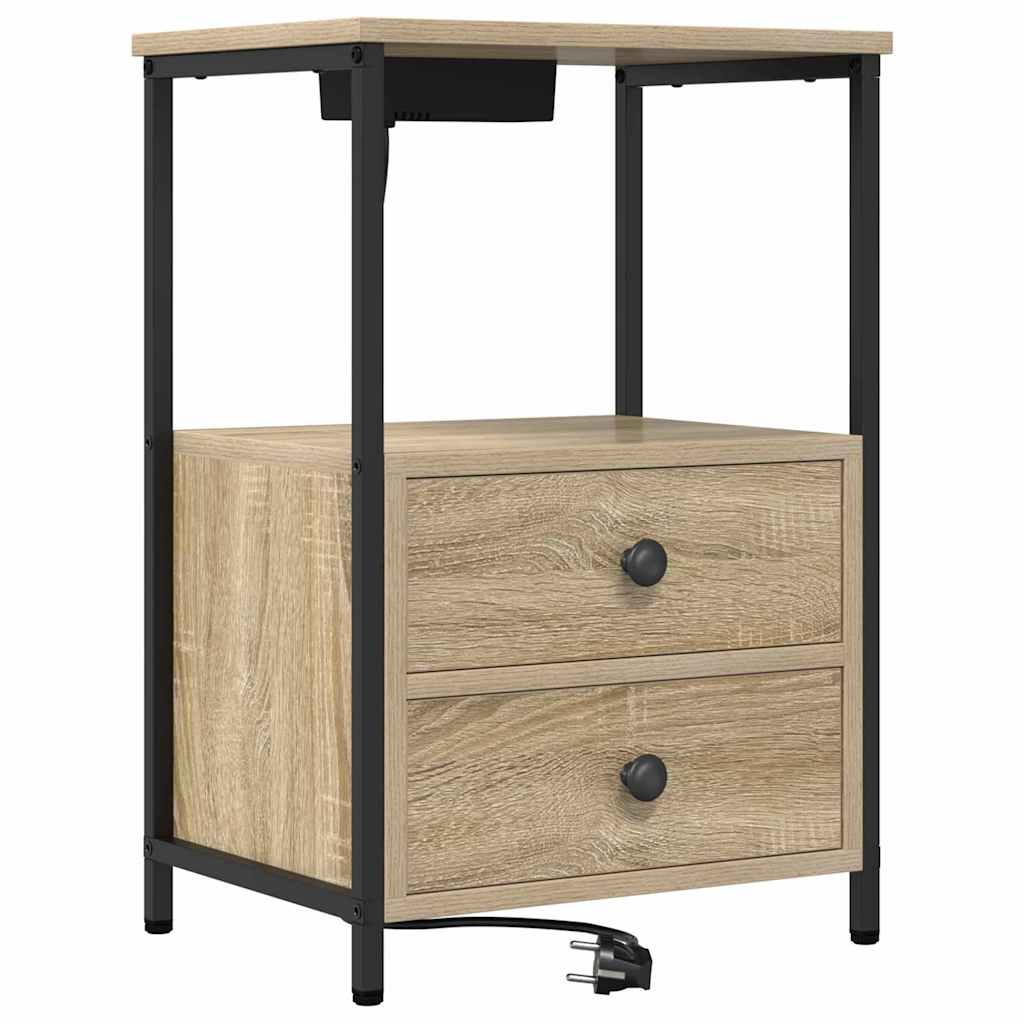Bedside Cabinet with Charging Station with Drawer Sonoma oak