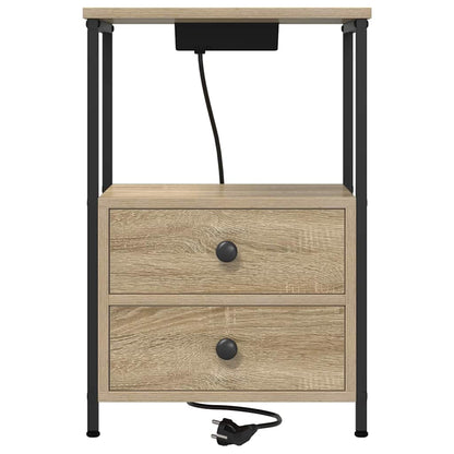 Bedside Cabinet with Charging Station with Drawer Sonoma oak