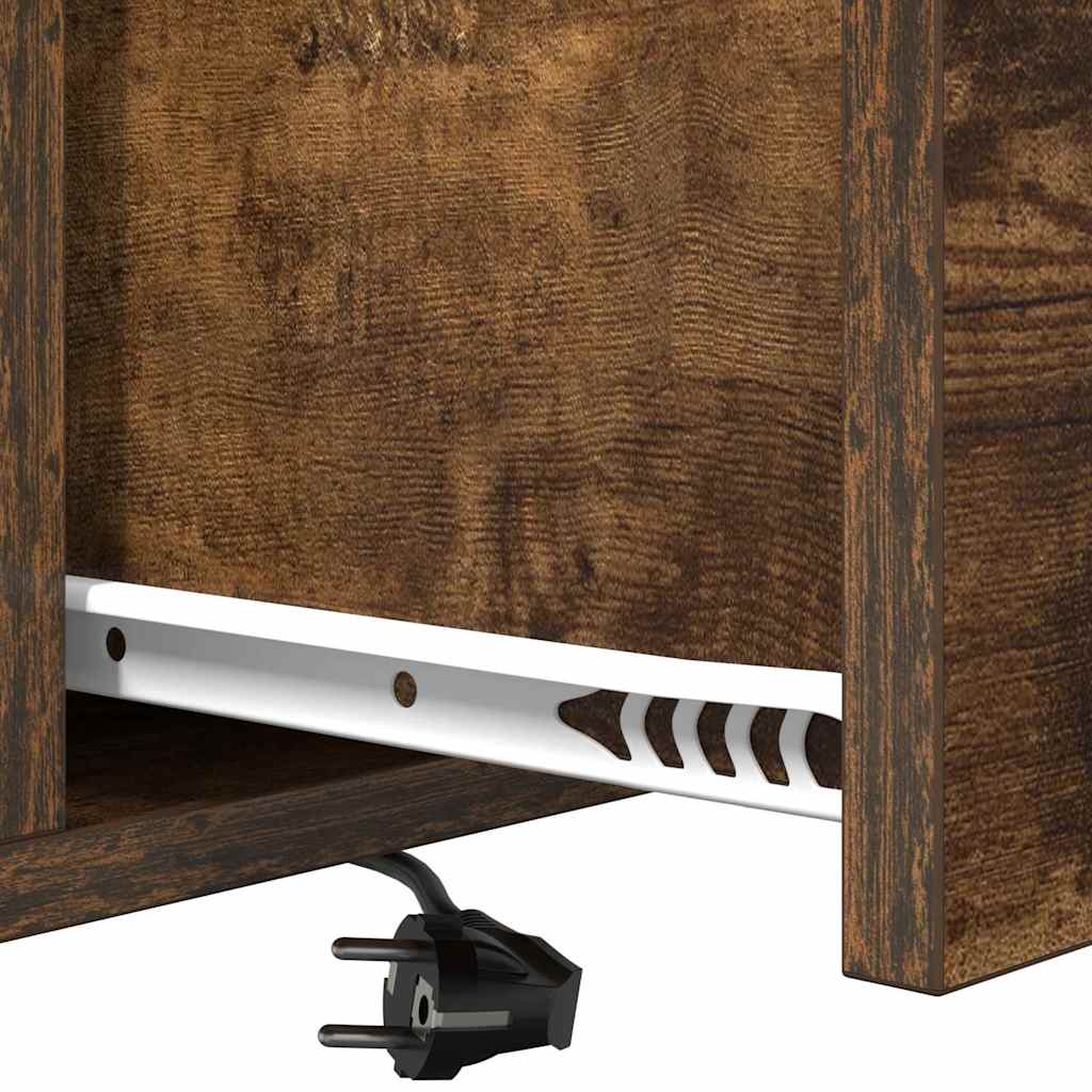 Bedside Cabinet with Charging Station with Drawer Smoked oak