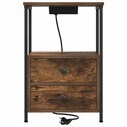 Bedside Cabinet with Charging Station with Drawer Smoked oak