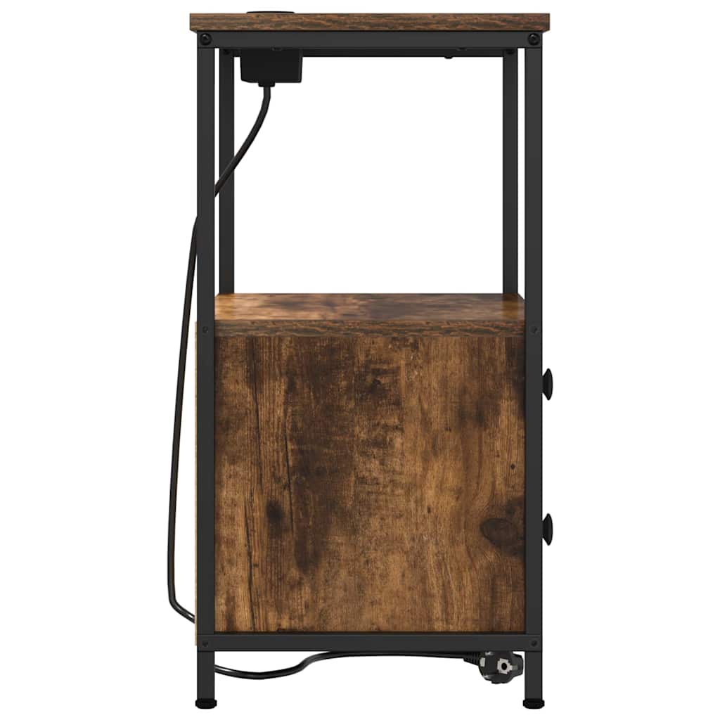 Bedside Cabinet with Charging Station with Drawer Smoked oak