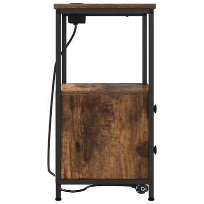 Bedside Cabinet with Charging Station with Drawer Smoked oak