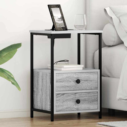 Bedside Cabinet with Charging Station with Drawer Grey sonoma