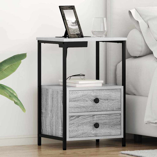 Bedside Cabinet with Charging Station with Drawer Grey sonoma