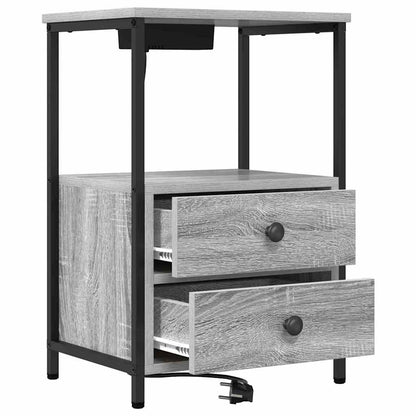 Bedside Cabinet with Charging Station with Drawer Grey sonoma